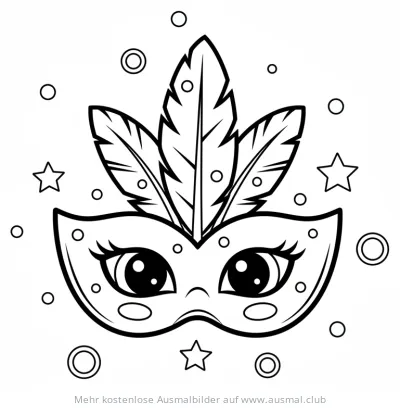 Karnevalsmaske mit Federn und Sternen Ausmalbild