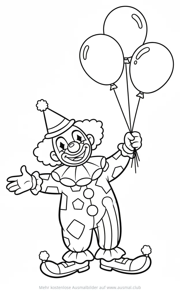 Clown mit Luftballons Ausmalbild für Karneval