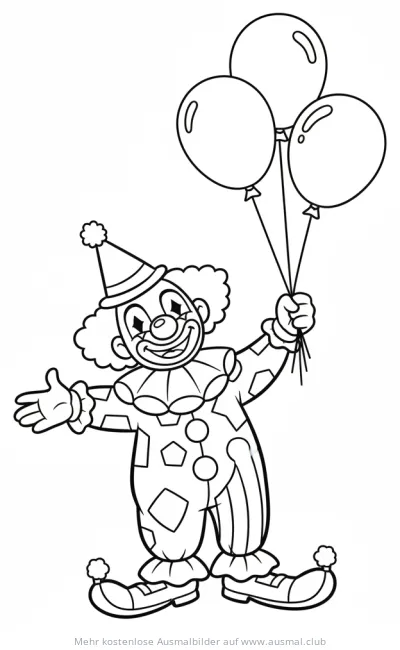 Clown mit Luftballons Ausmalbild für Karneval