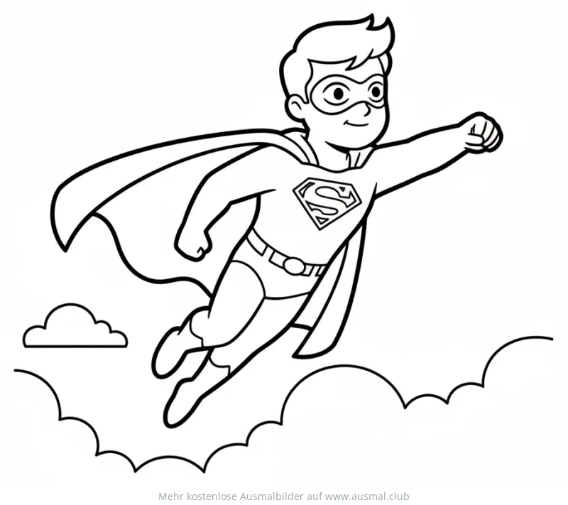 Fliegender Superheld mit Cape und Maske Ausmalbild