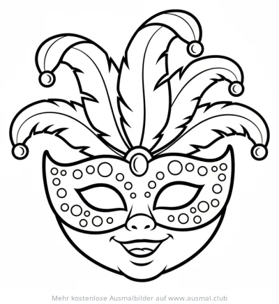 Karnevalsmaske mit Federn und Punkten Ausmalbild