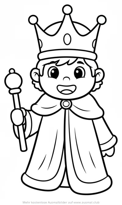 Karneval König Ausmalbild mit Krone und Zepter