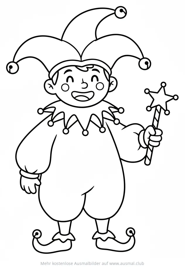 Lustiges Narr mit Sternen-Zauberstab Ausmalbild