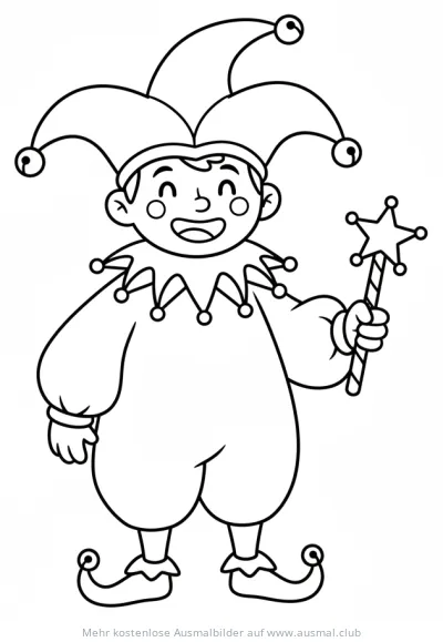 Lustiges Narr mit Sternen-Zauberstab Ausmalbild