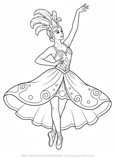 Karneval Tänzerin mit Federkopfschmuck Ausmalbild
