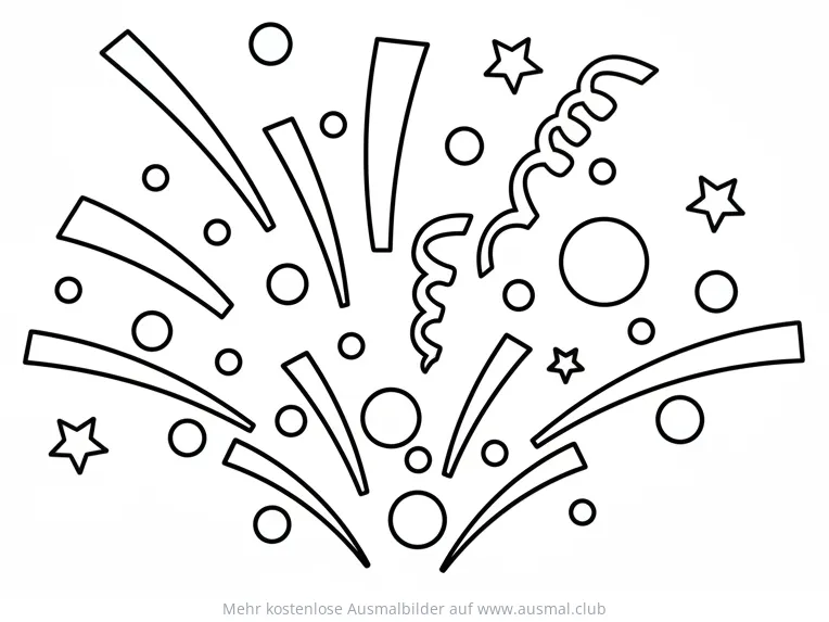 Konfetti Ausmalbild mit Sternen und Girlanden