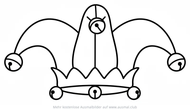 Narrenkappe Ausmalbild mit Glöckchen für Karneval