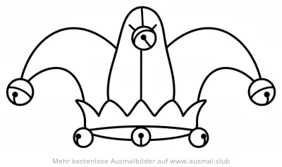 Narrenkappe Ausmalbild mit Glöckchen für Karneval