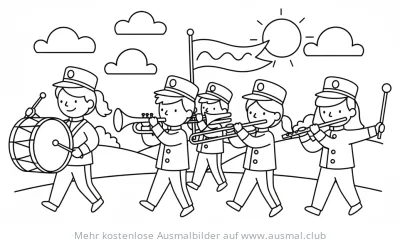 Karneval Ausmalbild: Musikkapelle mit Kindern