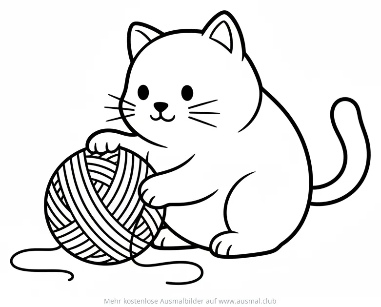 Katze spielt mit Wollknäuel Ausmalbild