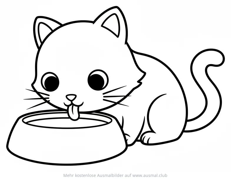 Katze trinkt Milch aus Schale Ausmalbild