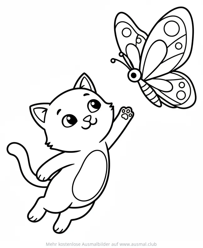 Katze mit Schmetterling Ausmalbild