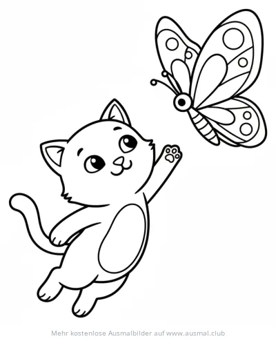 Katze mit Schmetterling Ausmalbild