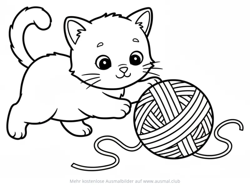 Verspielte Katze mit Garn Ausmalbild