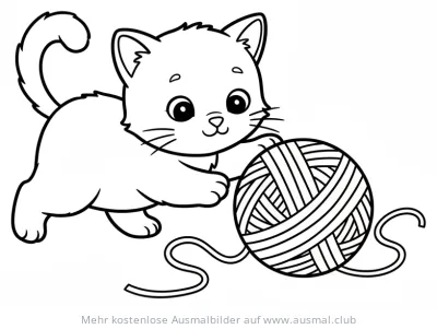 Verspielte Katze mit Garn Ausmalbild
