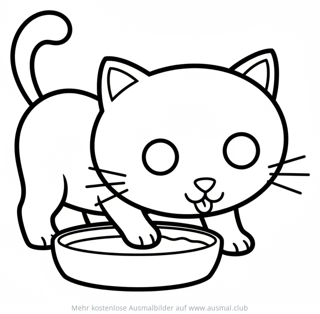 Katze trinkt Milch aus Napf Ausmalbild