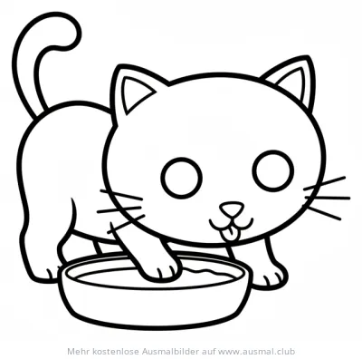 Katze trinkt Milch aus Napf Ausmalbild
