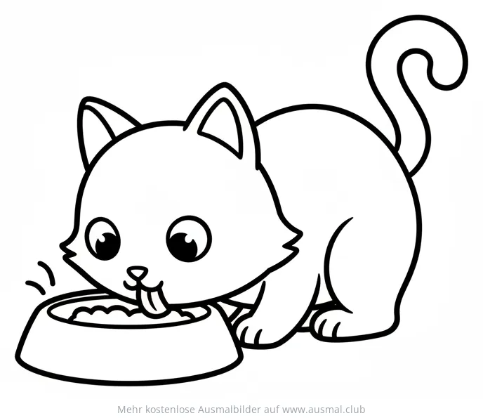 Katze frisst aus Napf Ausmalbild