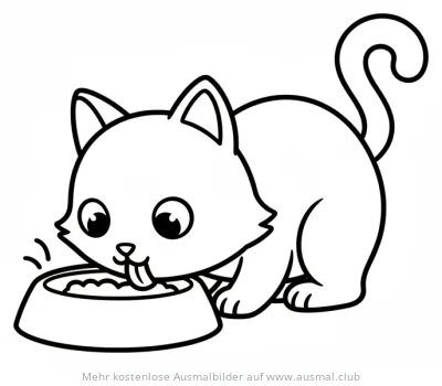 Katze frisst aus Napf Ausmalbild