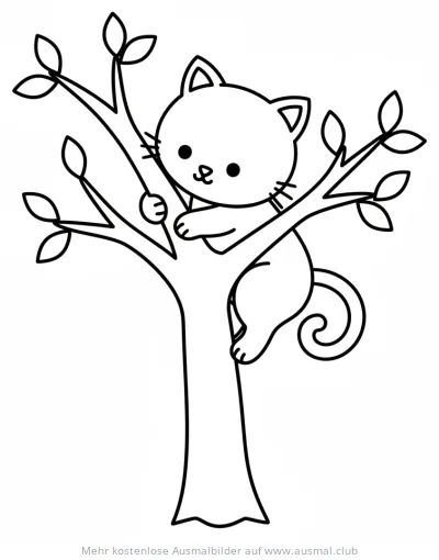 Katze klettert auf Baum Ausmalbild