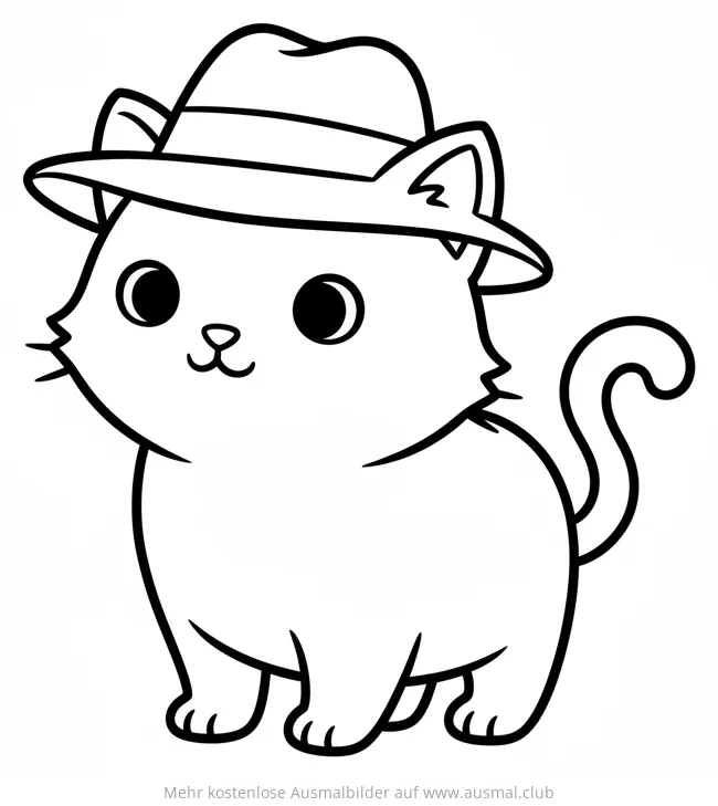 Katze mit Hut Ausmalbild