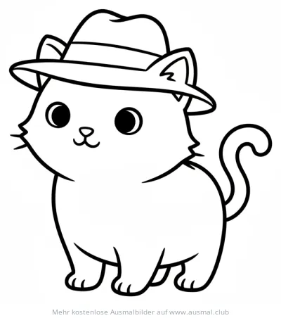 Katze mit Hut Ausmalbild