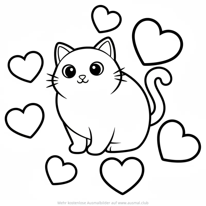 Katze mit Herzen Ausmalbild