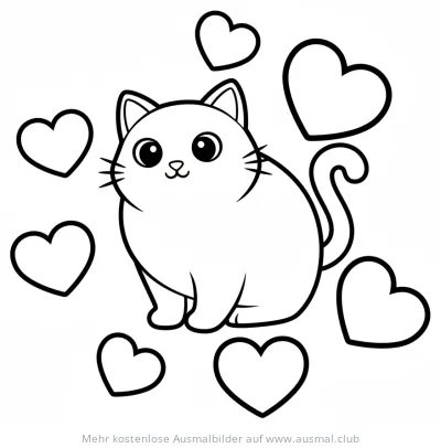 Katze mit Herzen Ausmalbild