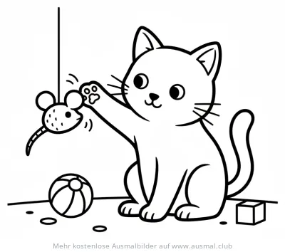 Katze spielt mit Maus Ausmalbild
