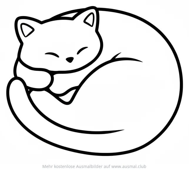 Schlafende Katze eingerollt als Kugel Ausmalbild