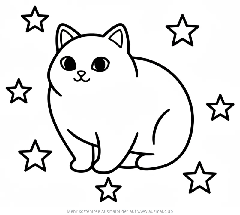 Katze mit Sternen Ausmalbild