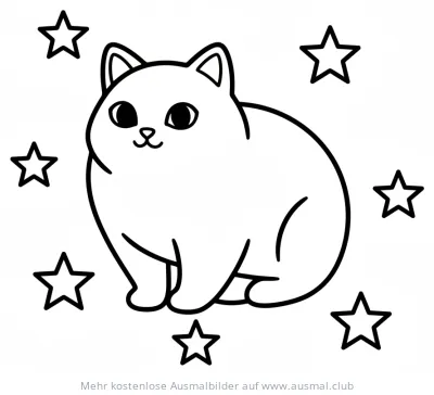 Katze mit Sternen Ausmalbild