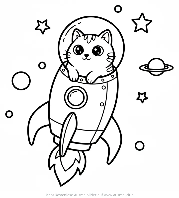 Katze im Raumschiff Ausmalbild im Weltraum