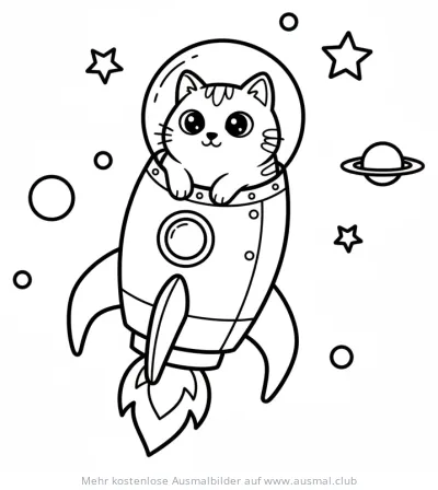 Katze im Raumschiff Ausmalbild im Weltraum