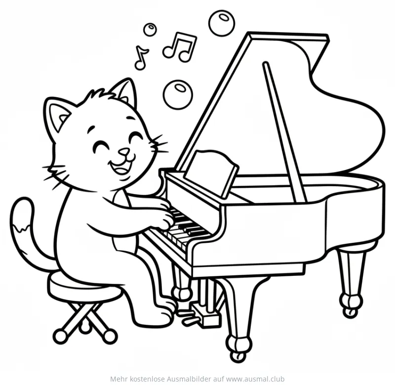 Katze spielt Klavier Ausmalbild