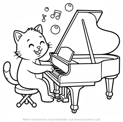 Katze spielt Klavier Ausmalbild