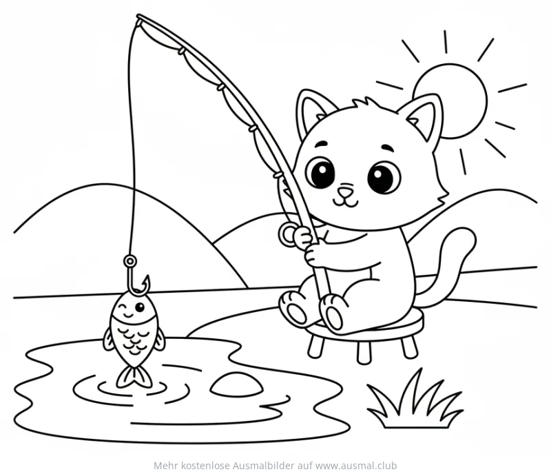 Katze beim Angeln Ausmalbild