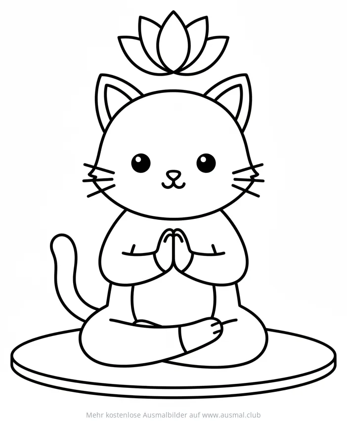 Katze beim Yoga mit Lotusblüte Ausmalbild