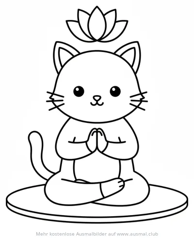 Katze beim Yoga mit Lotusblüte Ausmalbild