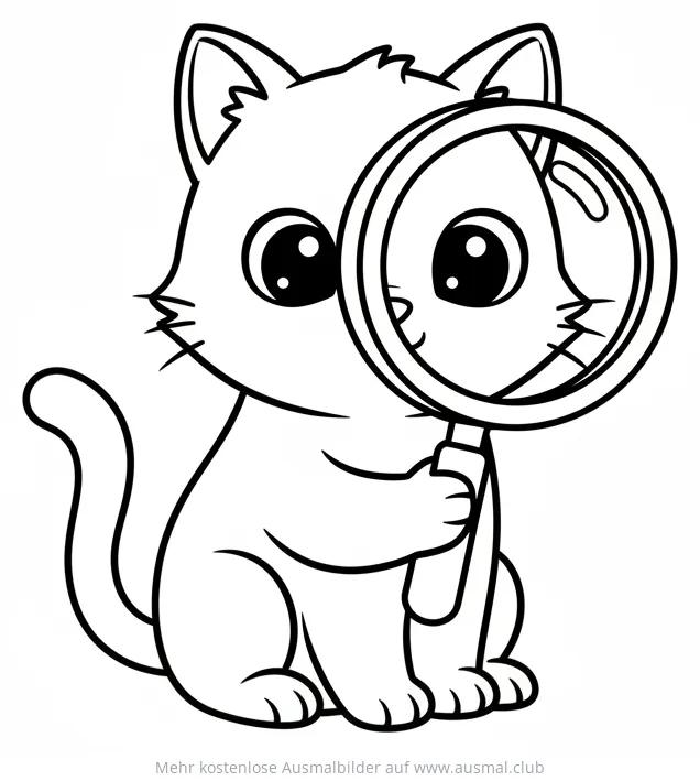 Katze mit Lupe Ausmalbild