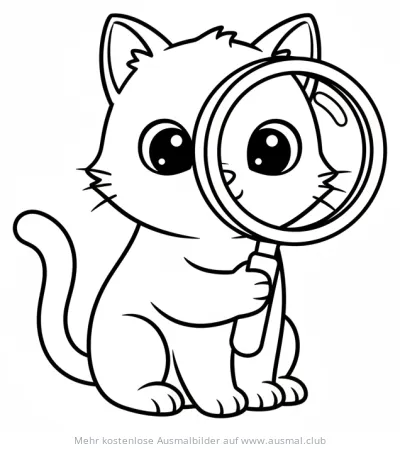 Katze mit Lupe Ausmalbild