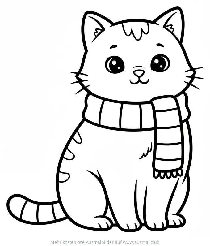 Katze mit Schal Ausmalbild
