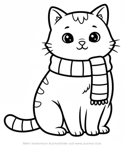 Katze mit Schal Ausmalbild