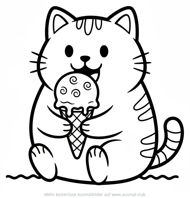 Niedliche Katze mit Eis in der Waffel Ausmalbild