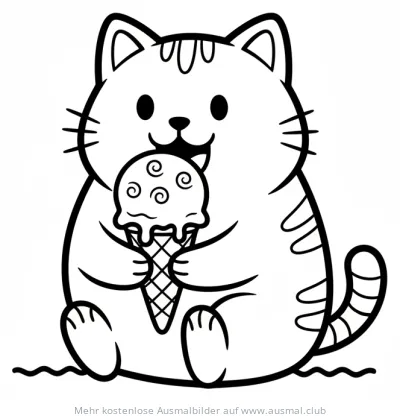 Niedliche Katze mit Eis in der Waffel Ausmalbild
