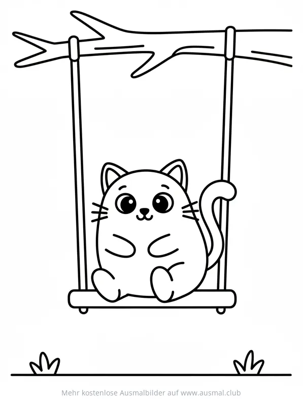 Katze sitzt auf Schaukel Ausmalbild
