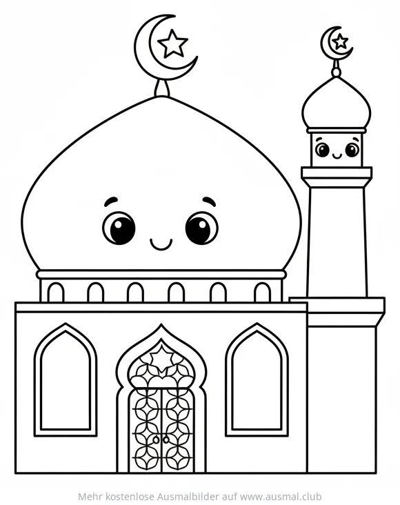 Cartoon Moschee Ausmalbild mit Gesicht