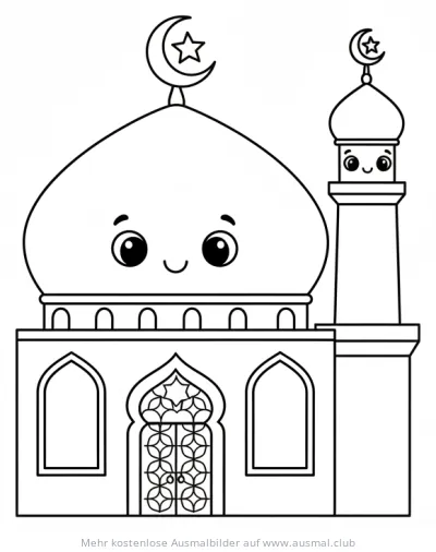 Cartoon Moschee Ausmalbild mit Gesicht