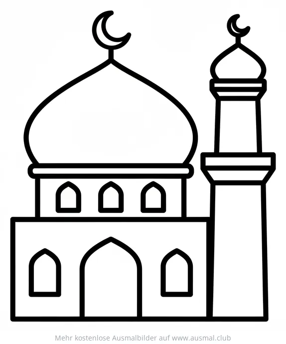 Moschee Ausmalbild mit Kuppel und Minarett