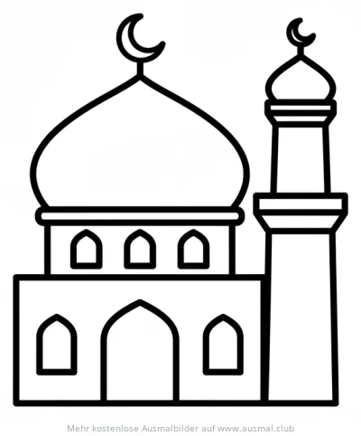 Moschee Ausmalbild mit Kuppel und Minarett